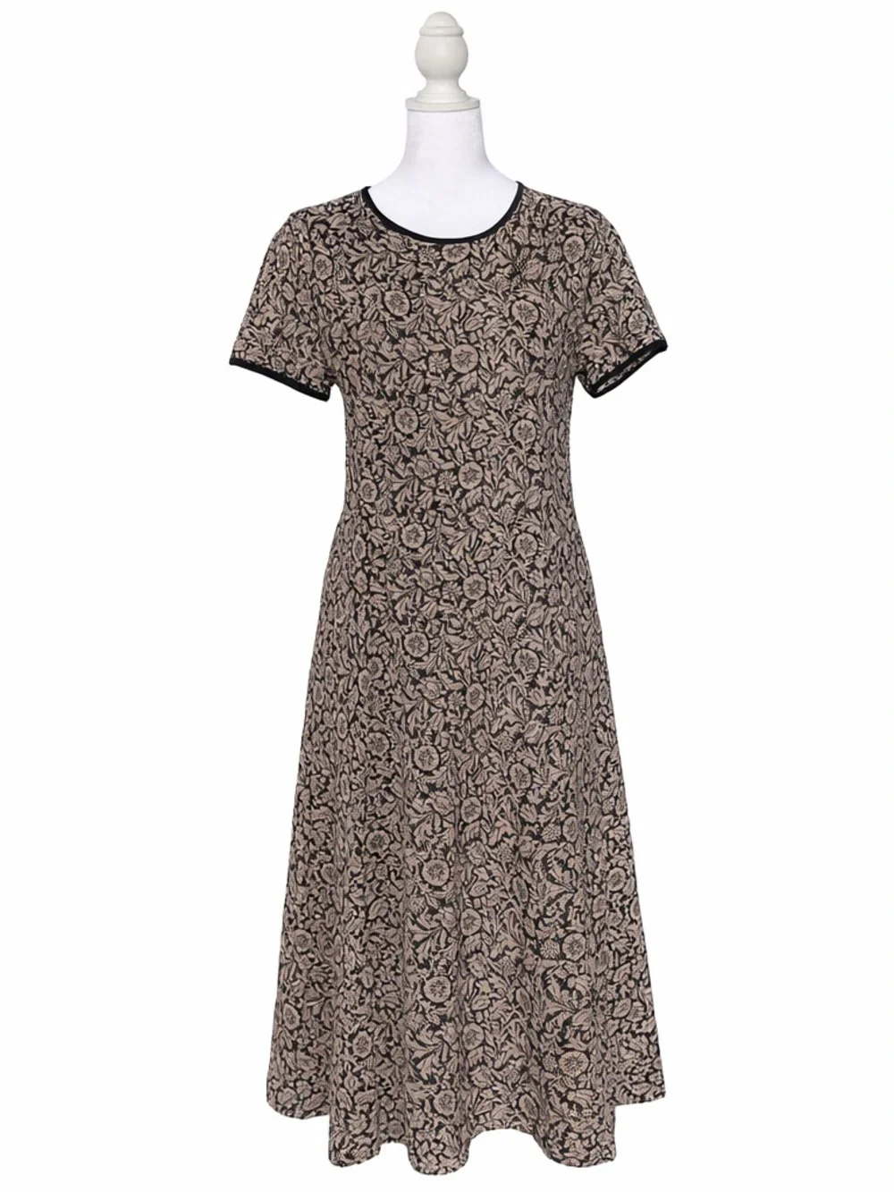 Michael Kors Beige and Black Metallic Floral Fit & Flare Dress – Size Medium